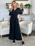 Double Take Full Size V-Neck Tied Side Slit Jumpsuit - Trendsi - Flyclothing LLC