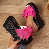 Bow Open Toe Platform Wedge Sandals - Trendsi - Flyclothing LLC