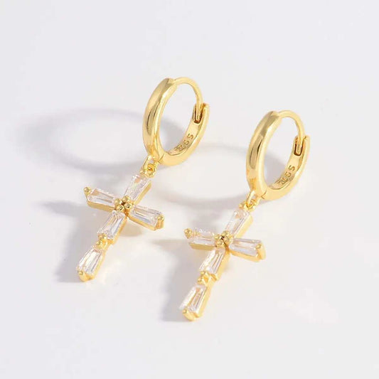 925 Sterling Silver Zircon Cross Earrings - Trendsi - Flyclothing LLC
