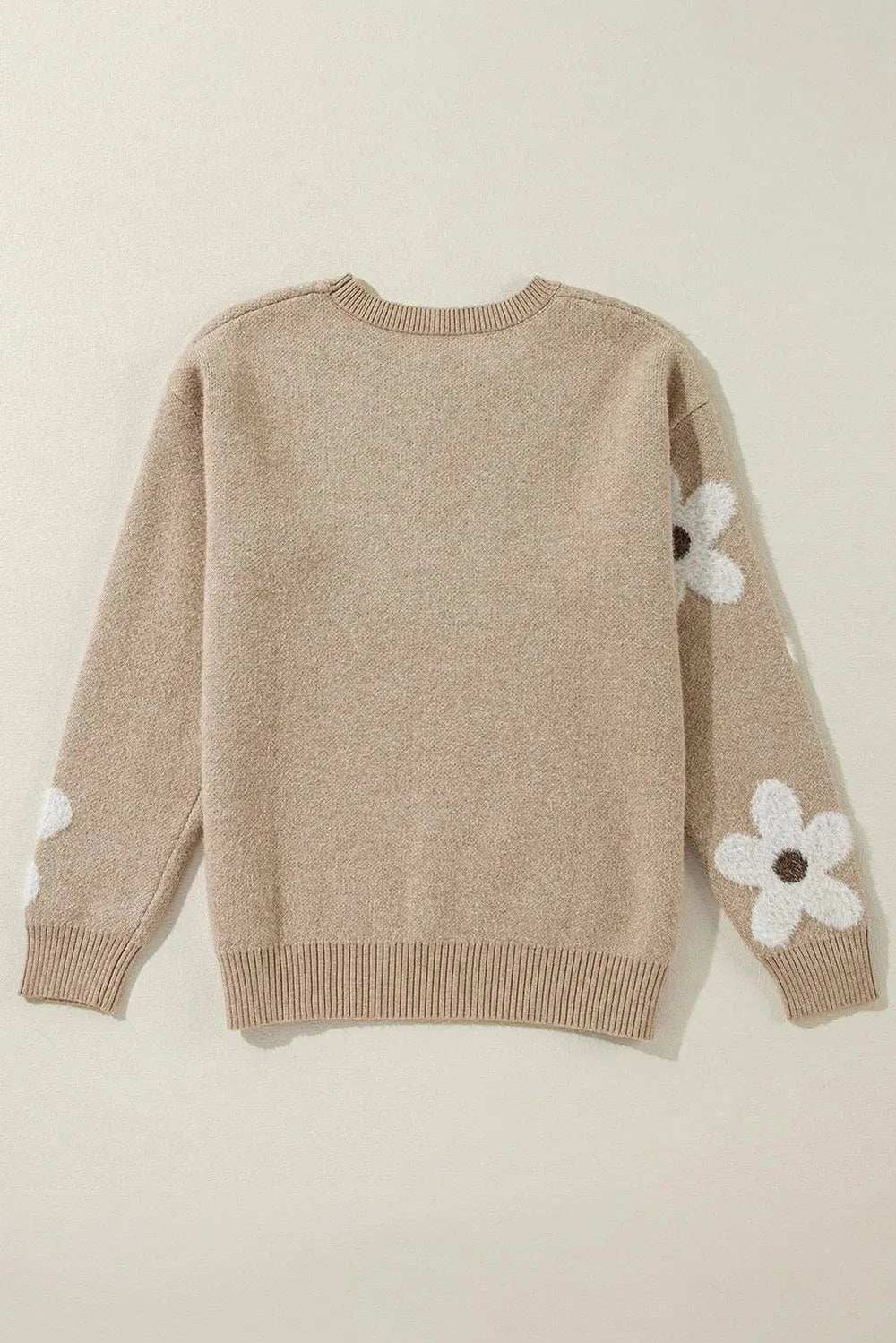 Flower Round Neck Long Sleeve Sweater - Trendsi - Flyclothing LLC