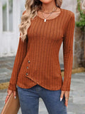 Decorative Button Round Neck Long Sleeve T-Shirt - Trendsi - Flyclothing LLC