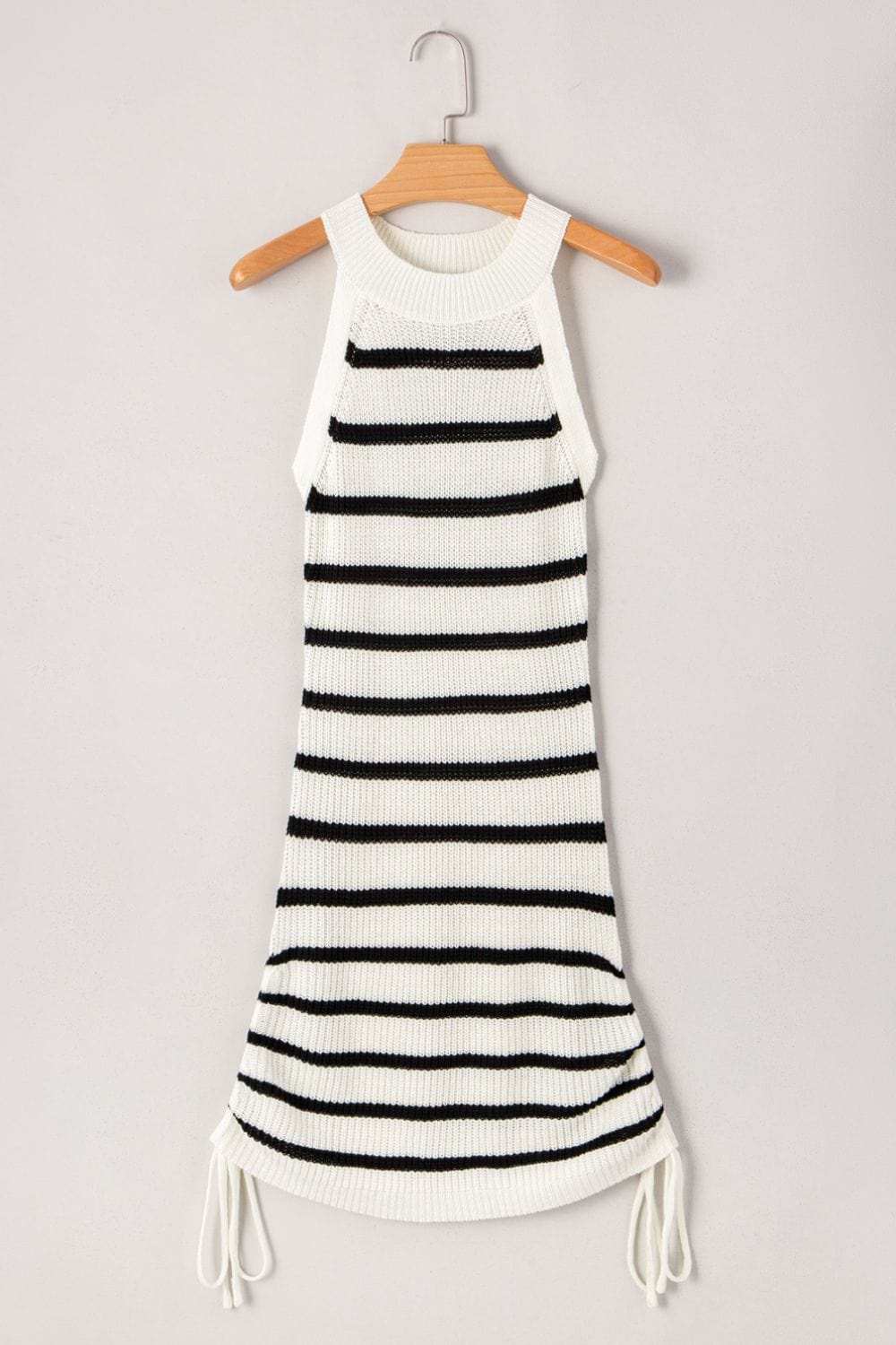 Contrast Striped Drawstring Detail Sleeveless Sweater Dress - Trendsi - Flyclothing LLC
