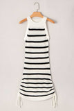 Contrast Striped Drawstring Detail Sleeveless Sweater Dress - Trendsi - Flyclothing LLC