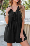 Tie V Neck Pintuck Sleeveless Loose Romper - Trendsi - Flyclothing LLC