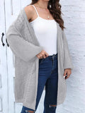 Cable-Knit Open Front Long Sleeve Cardigan - Trendsi - Flyclothing LLC