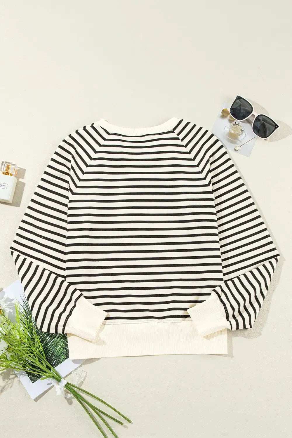 Decorative Button Striped Long Sleeve Sweatshirt - Trendsi - Flyclothing LLC