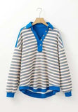 Striped Johnny Collar Long Sleeve Sweatshirt - Trendsi - Flyclothing LLC