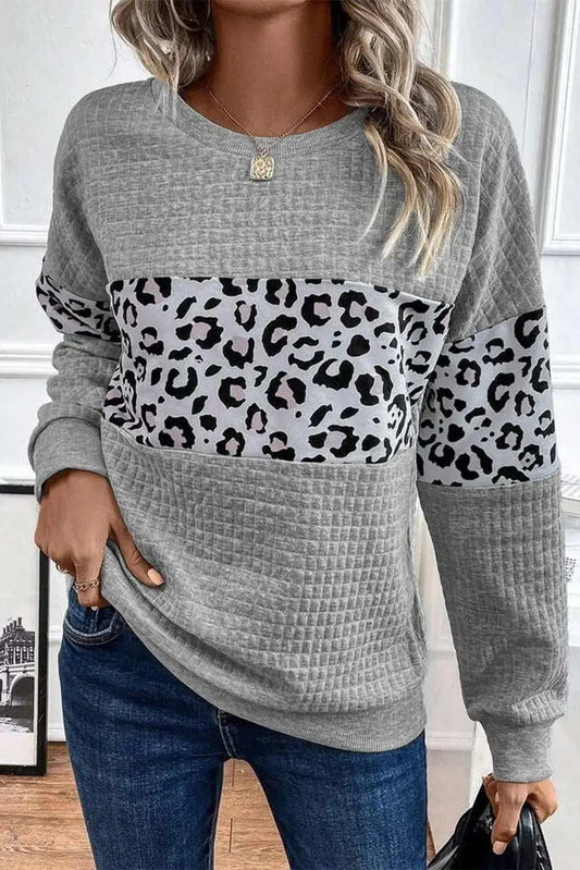 Leopard Round Neck Long Sleeve Sweatshirt - Trendsi - Flyclothing LLC