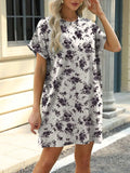 Printed Round Neck Short Sleeve Mini Dress - Trendsi - Flyclothing LLC