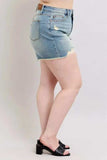 Judy Blue Full Size High Rise Washed Fly Stitch Detail and Destroy Denim Shorts Plus Size - Trendsi - Flyclothing LLC