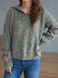 Collared Neck Long Sleeve Sweater - Trendsi - Flyclothing LLC