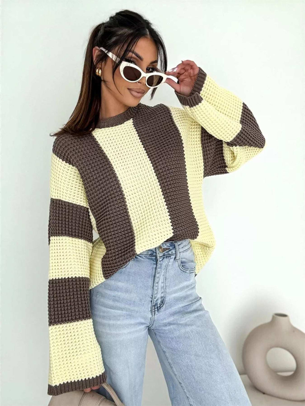 Color Block Long Sleeve Sweater - Trendsi - Flyclothing LLC