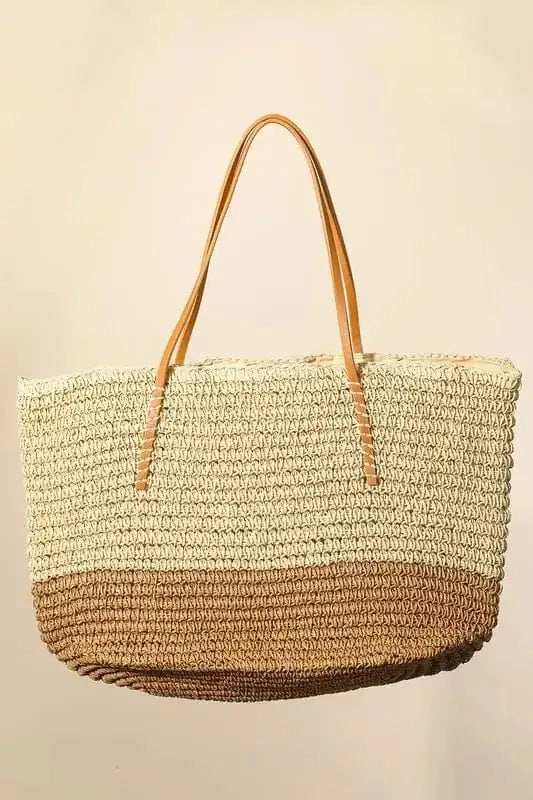 Fame Straw Braided Beach Tote Bag - Trendsi - Flyclothing LLC