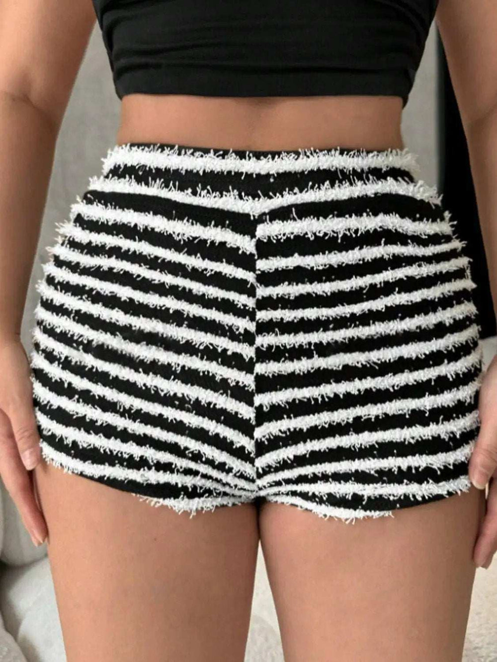 Striped High Waist Shorts - Trendsi - Flyclothing LLC