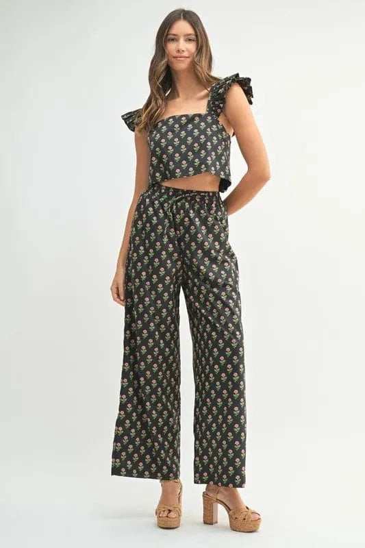 MABLE Floral Print Ruffle Top and Pants Set - Trendsi - Flyclothing LLC