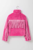 Fringed Zip Up Fleece Jacket - Trendsi - Flyclothing LLC