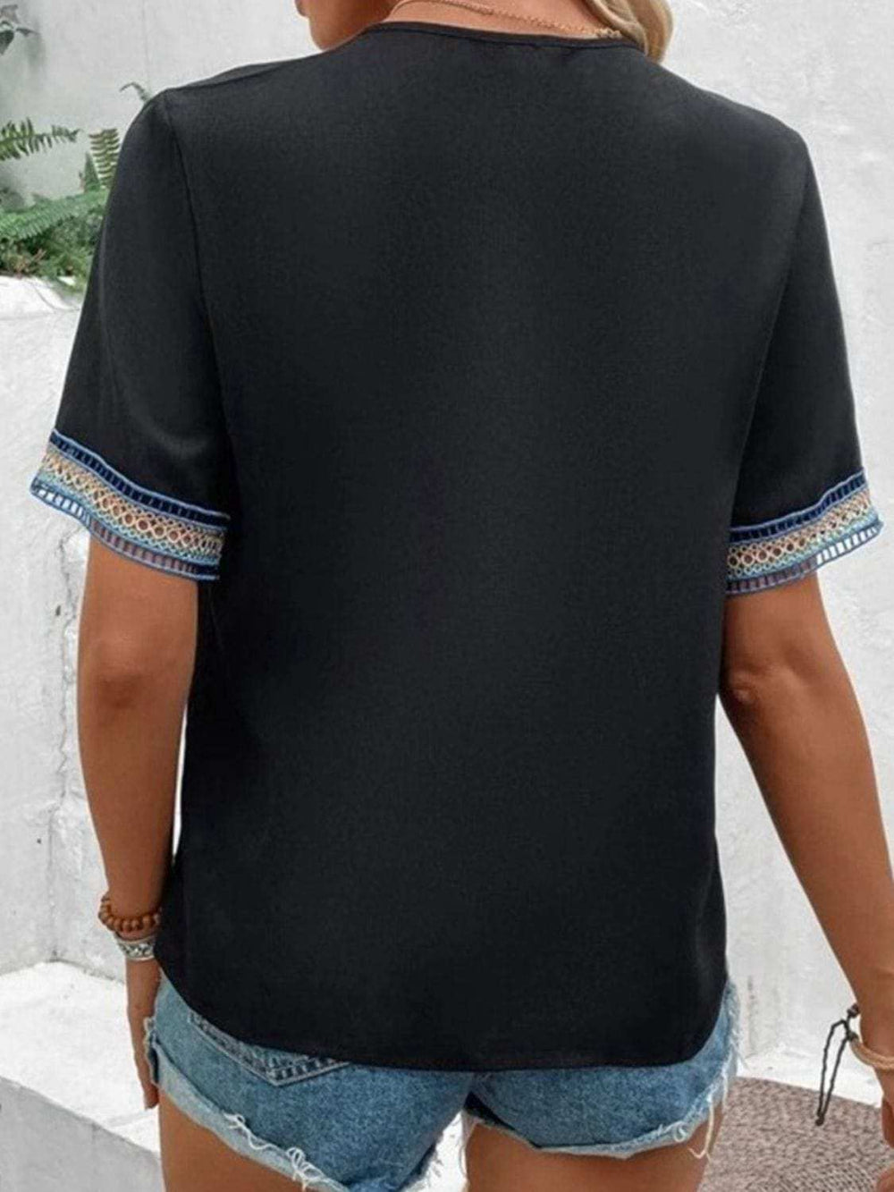 Full Size V-Neck Short Sleeve Blouse - Trendsi - Flyclothing LLC