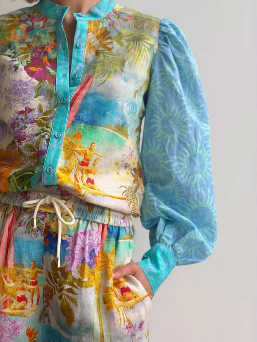 Printed Button Up Shirt and Shorts Set - Trendsi - Flyclothing LLC