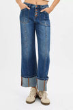 RISEN Full Size High Rise Crop Wide Straight Cuffed Jeans Plus Size - Trendsi - Flyclothing LLC