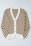 Checkered V-Neck Long Sleeve Cardigan - Trendsi - Flyclothing LLC