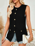 Button Down Round Neck Knit Vest - Trendsi - Flyclothing LLC