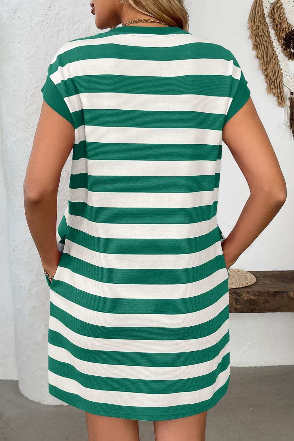 Contrast Striped Round Neck Short Sleeve Mini Dress - Trendsi - Flyclothing LLC