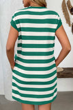 Contrast Striped Round Neck Short Sleeve Mini Dress - Trendsi - Flyclothing LLC
