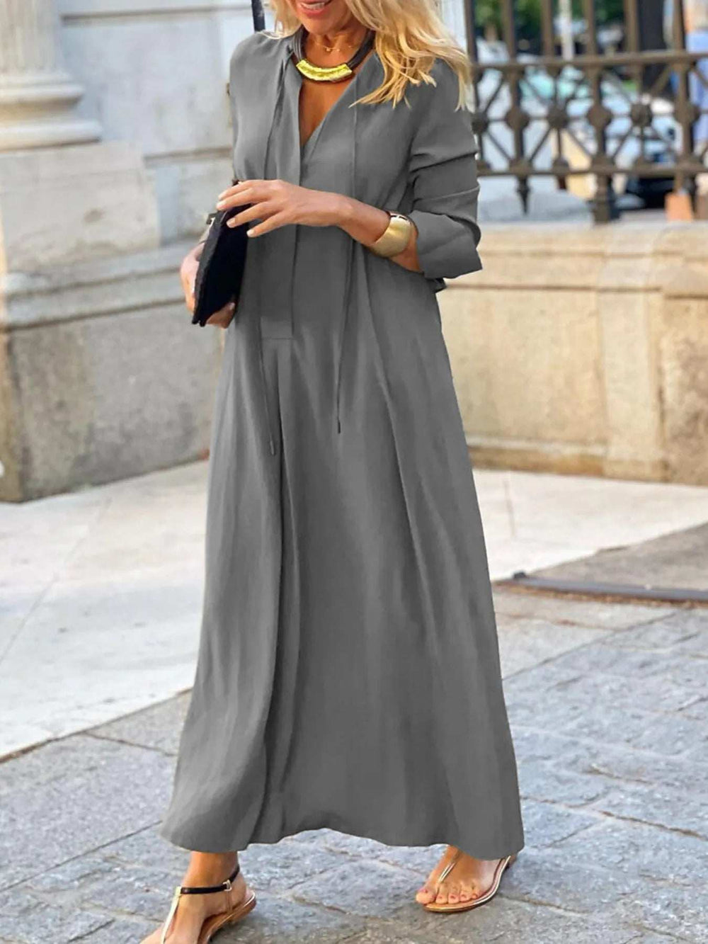 Full Size Solid Color Maxi Shirt Dress Plus Size - Trendsi - Flyclothing LLC