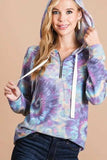BiBi Brushed Circular Tie Dye Print Terry Hoodie - Trendsi - Flyclothing LLC