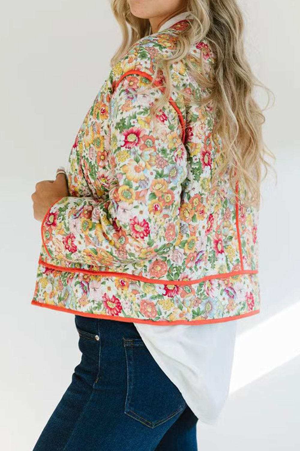 Floral Button Up Long Sleeve Winter Coat - Trendsi - Flyclothing LLC