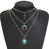 Artificial Turquoise Alloy Three-Layered Necklace - Trendsi - Flyclothing LLC
