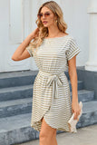 Tied Striped Cap Sleeve Dress - Trendsi - Flyclothing LLC
