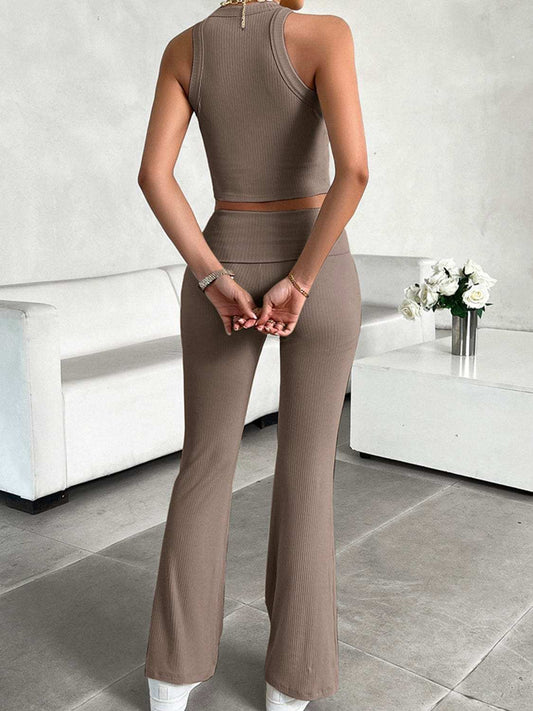 Ribbed Round Neck Tank and Pants Set - Trendsi - Flyclothing LLC