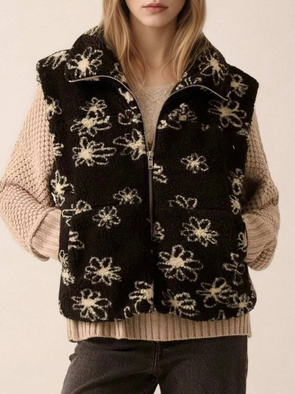 Zip Up Vest Coat with Pockets - Trendsi - Flyclothing LLC