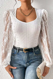 Eyelet Lace Long Sleeve Bodysuit - Trendsi - Flyclothing LLC