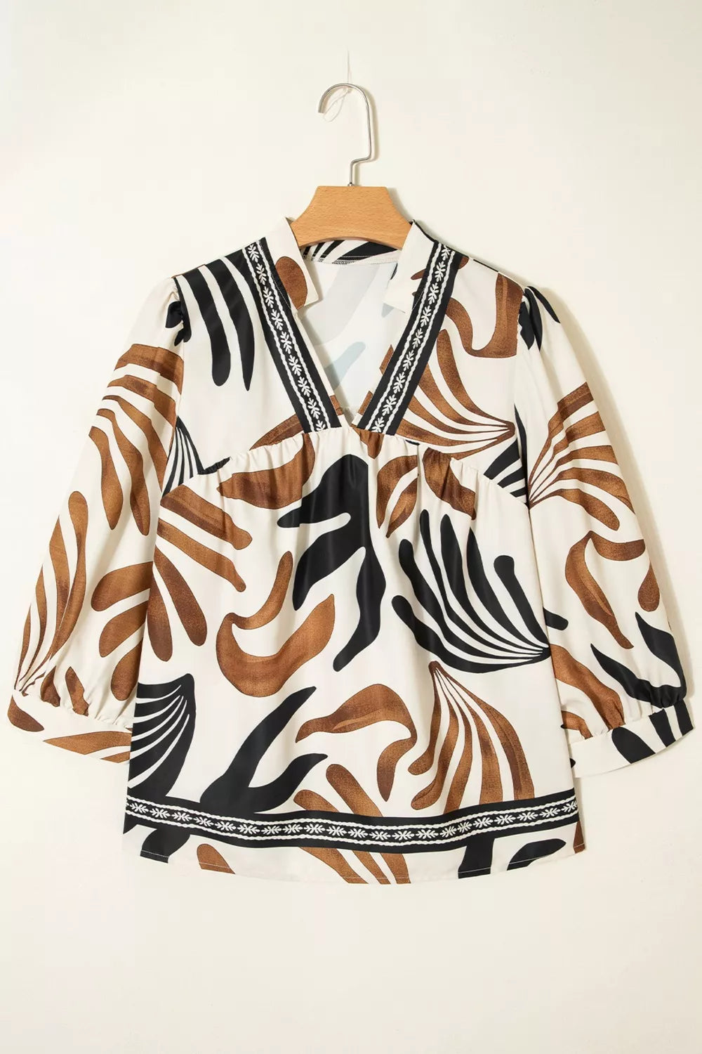 Abstract Print Puff Sleeve Loose Blouse - Trendsi - Flyclothing LLC