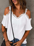 Lace Detail V-Neck Half Sleeve Blouse - Trendsi - Flyclothing LLC