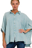 Zenana Washed Double Gauze Button Down Half Sleeve Shirt - Trendsi - Flyclothing LLC