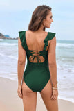 Ruffled Plunge One-Piece Swimwear - Trendsi - Flyclothing LLC