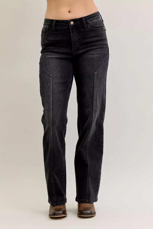 Judy Blue Mid Rise Straight Western Seam Detail Jeans - Trendsi - Flyclothing LLC