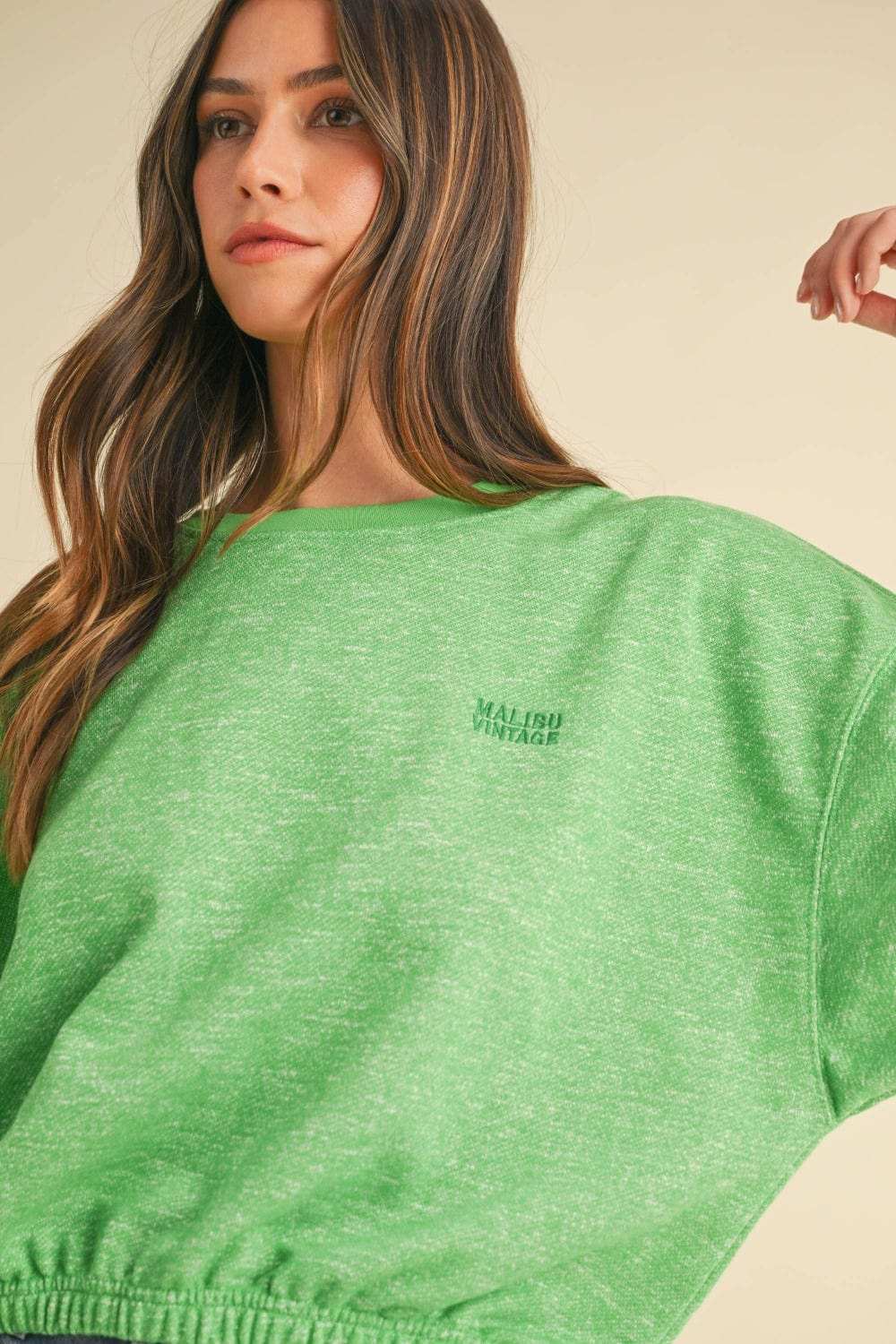 Mable Round Neck Letter Embroidery Crop Sweatshirt - Trendsi - Flyclothing LLC