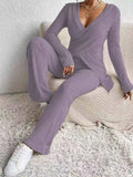 Surplice Long Sleeve Top and Pants Set - Trendsi - Flyclothing LLC