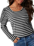 Striped Round Neck Long Sleeve T-Shirt - Trendsi - Flyclothing LLC