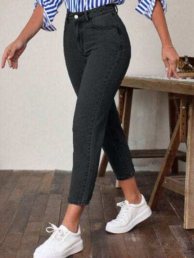 High Waist Jeans with Pockets - Trendsi - Flyclothing LLC