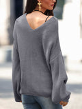 Full Size Lace Up V-Neck Long Sleeve Sweater - Trendsi - Flyclothing LLC