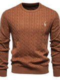 Men's Cable-Knit Round Neck Long Sleeve Sweater - Trendsi - Flyclothing LLC