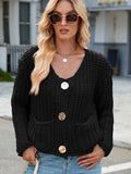 Round Neck Button Up Cardigan with Pockets - Trendsi - Flyclothing LLC