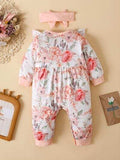 Ruffled Floral Round Neck Jumpsuit with Headband - Trendsi - Flyclothing LLC