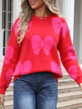 Angel Wings Bow Round Neck Dropped Shoulder Sweater - Trendsi - Flyclothing LLC
