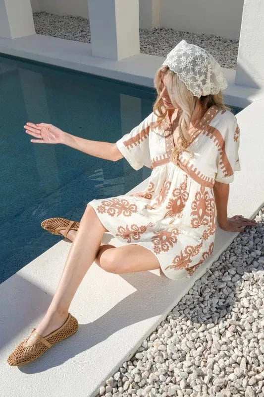 VERY J Printed V-Neck Woven Mini Dress - Trendsi - Flyclothing LLC